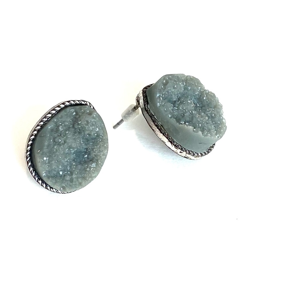 Blue gray stone silver earring stud